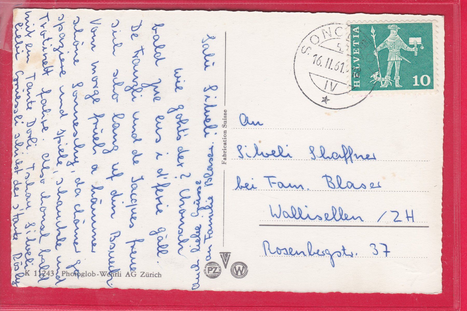 Cartoline postali: SONCEBOZ, 16.2.1961 – Usato da Oberrieden venduto da Gebirgsstelze 1