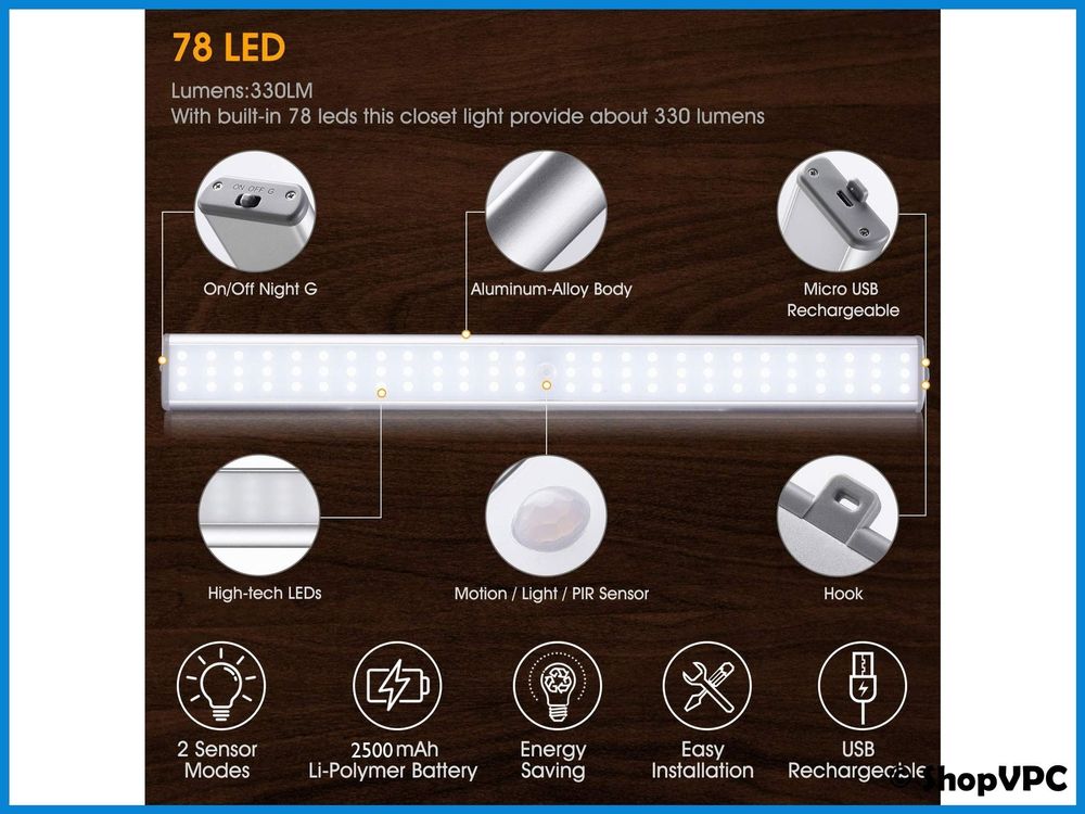 Kabellose Schranklampe Mit Bewegungsmelder – Dimmbar, Magnetisch, 2500 MAh Akku
