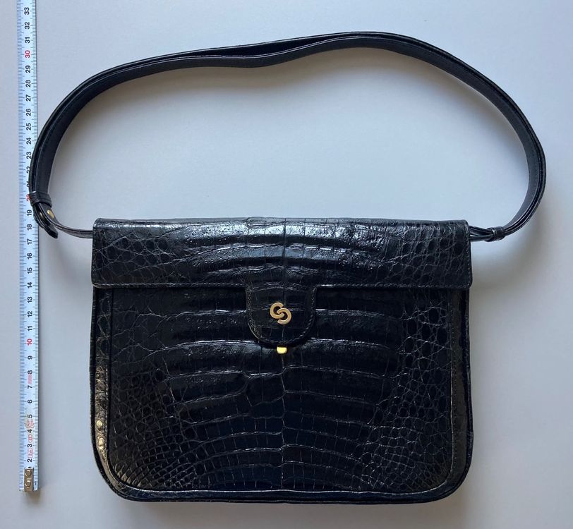 Elegante Kroko-Ledertasche, Schwarz, André Kralle, Royal