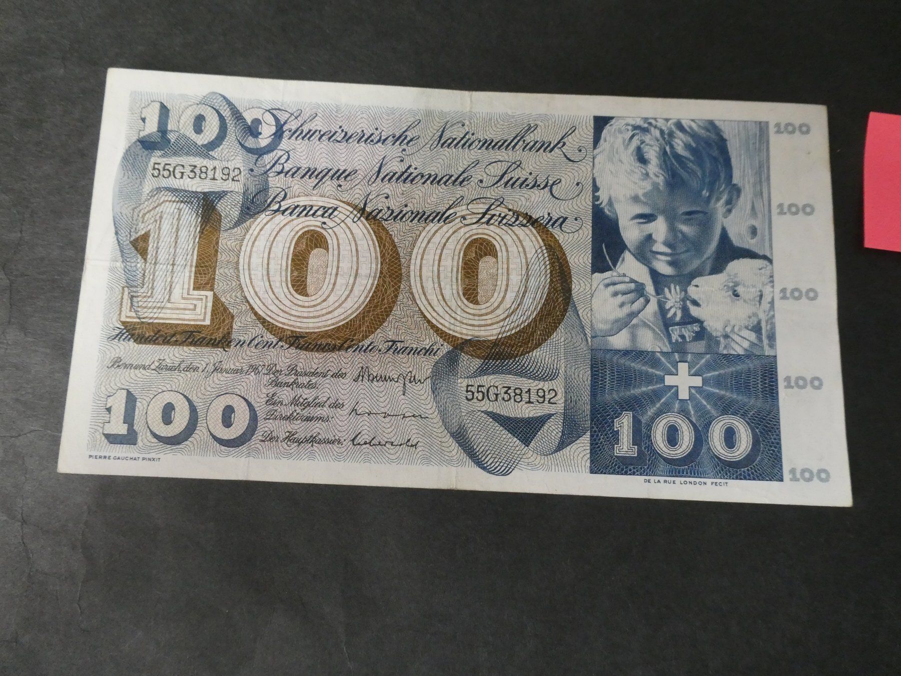 Banconote: Schweiz 1967, 100 Franken – Usato da Hinterforst venduto da Rohusri