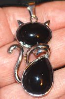 Halskette Z-027 – Obsidian – Katze - 44x25x6mm