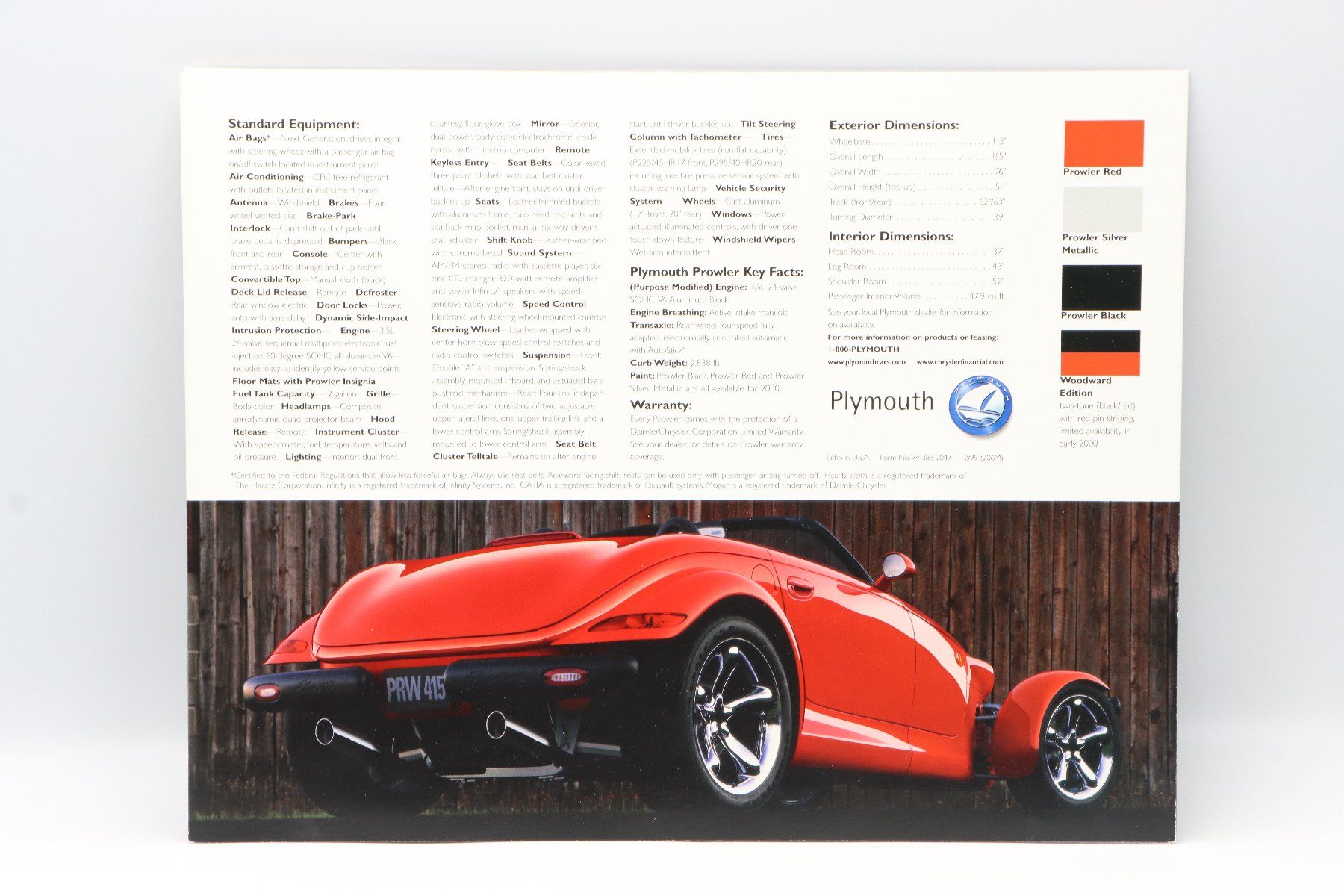 Plymouth Dokumente: Plymouth Prowler 2000 Prospekt – Gebraucht aus Bühl b.Aarberg von Collectorpassions 1