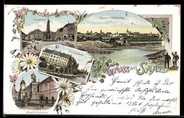 Litho Saaz, Schulgebäude, Ringplatz, Jo
