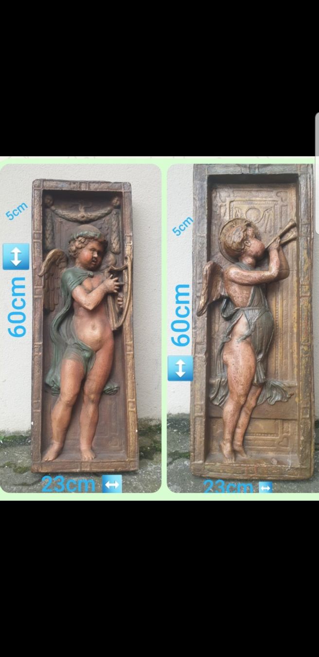 Sculture & Statue: 2 Engel Wandbilder - Relief - Putte - Harfe - Posaune - alt – Usato da Staufen venduto da jasminm01 6