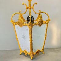 Ancienne lanterne style Louis XVI en bronze doré verre givré