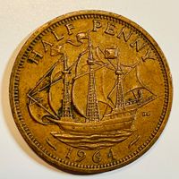 Alte Half Penny Münze von 1964 mit Schiff Motiv - XF-40