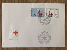 FDC Rotes Kreuz 1963 Blockausschnitt und 50 Rp Werbemarke