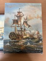 Tableau peinture à l'huile bateau J. Harvey état correct