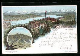 Litho Uetliberg, zwei Motive mit Aussich