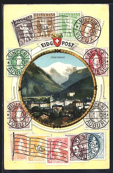 Ansichtskarten: Interlaken, Panorama im Passepartout mit – Gebraucht aus Berlin von bartko-reher