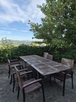 Gartentisch mit 6 Stühlen Holz Metall gebrauchter Zustand