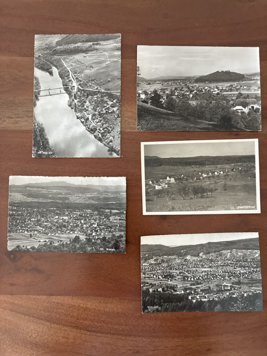 Cartoline postali: 10 Ansichtskarten Schweiz Flugaufnahmen vom Kanton Aargau  – Usato da Oftringen venduto da Cla.vD.74 2