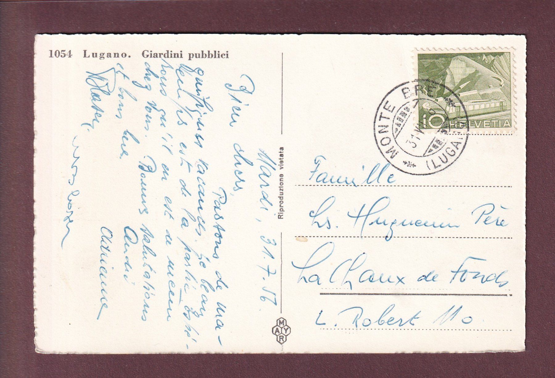 Ansichtskarten: LUGANO - Giardini pubblici - 1956 – Gebraucht aus Pully von nicecards 1