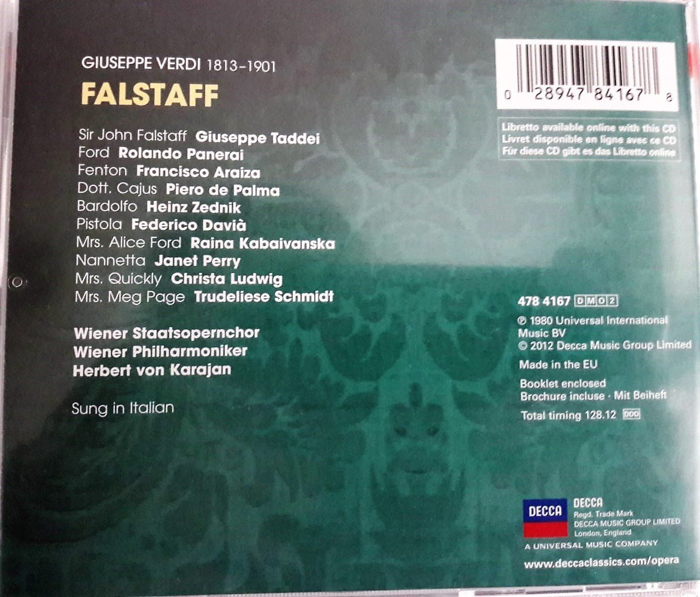 CD: CD Verdi / FALSTAFF / Karajan – Usato da Schwarzenberg LU venduto da RSPHK 1
