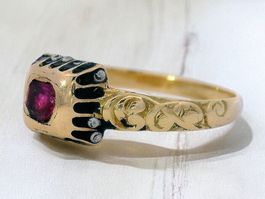 RAR-Antik 1800 Spät Georgisch Emaille Rubin 14k Gold Ring