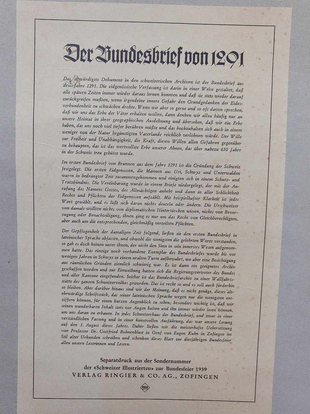 Foto & Immagini: Der älteste Bundesbrief gerahmt – Usato da Reiden venduto da Zofi-Brocki 5