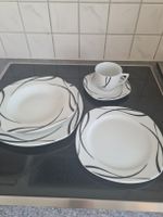 Geschirr-Set weiss schwarz Muster 58-teilig
