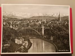 Alte Postkarte Bern und die Alpen