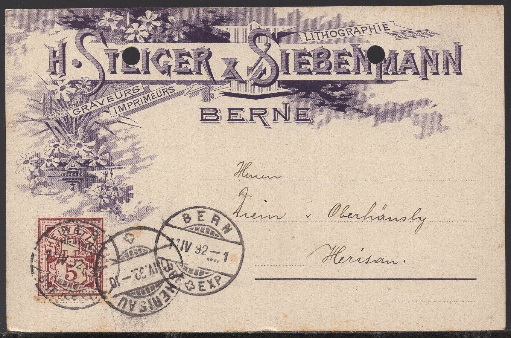 Tutti i francobolli: Bern 11.IV.92    H. Steiger & Siebenmann – Usato da Aarau venduto da kufi44