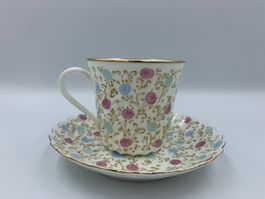 Tazza da caffè con piattino decorato, nuova!