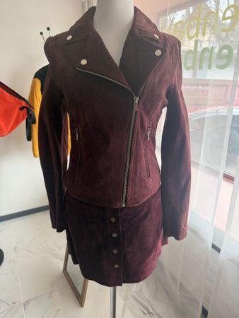 STRADIVARIUS LEDERJACKE & ROCK SET BORDEAUX S