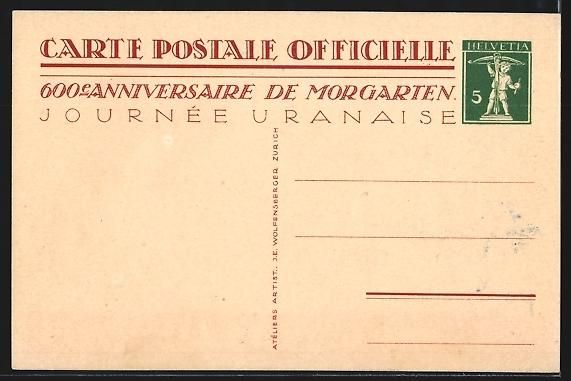 Cartoline postali: Morgarten, 1315-1915, Mann rollt Gestein – Usato da Berlin venduto da bartko-reher 1