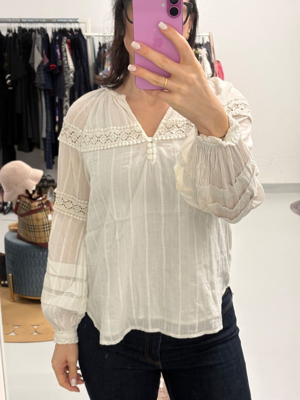 Camicette: Bloom Weisse Sommer Bluse mit Spitze 36 Boho Baumwolle – Nuovo (secondo la descrizione) da Regensdorf venduto da secondchancefashion