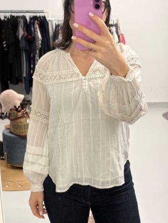 Bloom Weisse Sommer Bluse mit Spitze 36 Boho Baumwolle