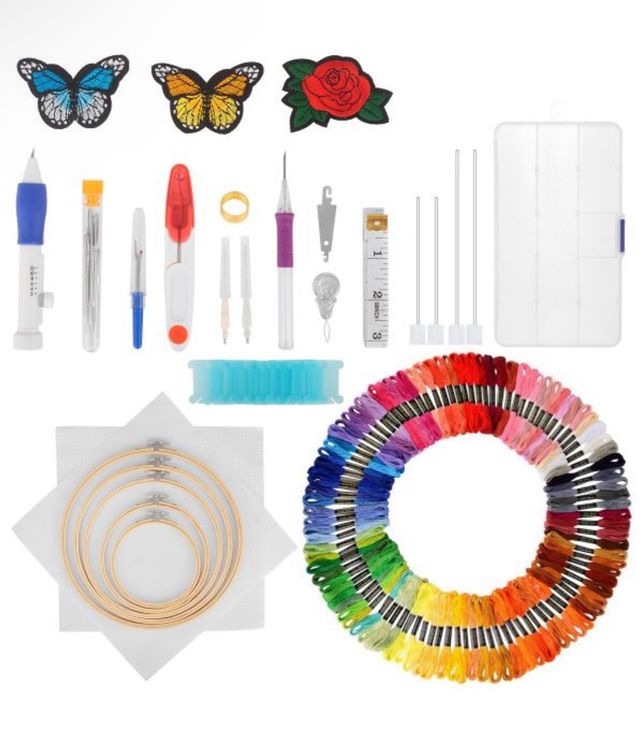 Stick, Embroidery Kit: 100 Skeins Threads, Punch Needle Set (Neu und ...