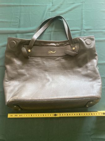 Grosse Leder Handtasche, Schultertasche, grau/braun, London