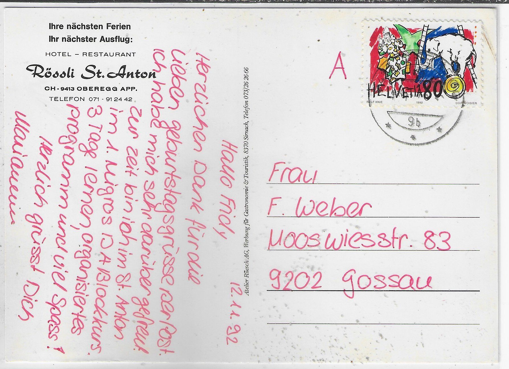 Cartoline postali: Rössli St. Anton - Oberegg – Usato da Ettingen venduto da Kartenplanet 1