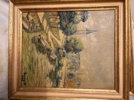 Dipinto ad Olio 1938 R. Raaber "Scorcio Fluviale"