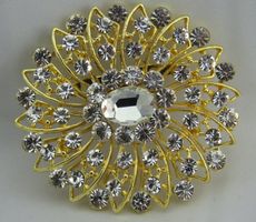 Glitzernde - BLUMEN - Brosche - Goldfarben - Neu - 6cm Ø