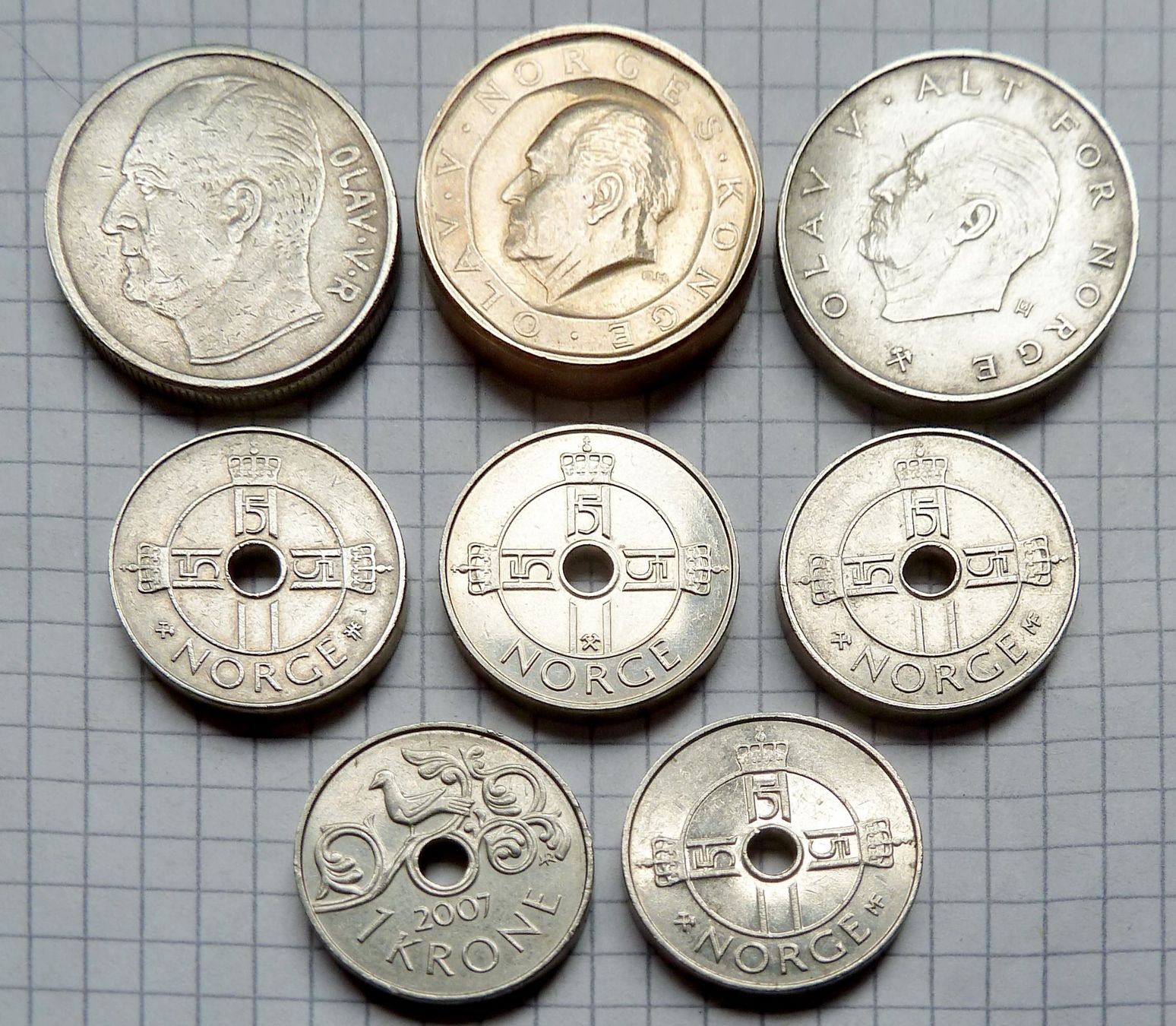 Alle Münzen: Norwegen 10, 1, Krone, 1968-2009 8tlg – Gebraucht aus Mesocco von Nugivendus 3