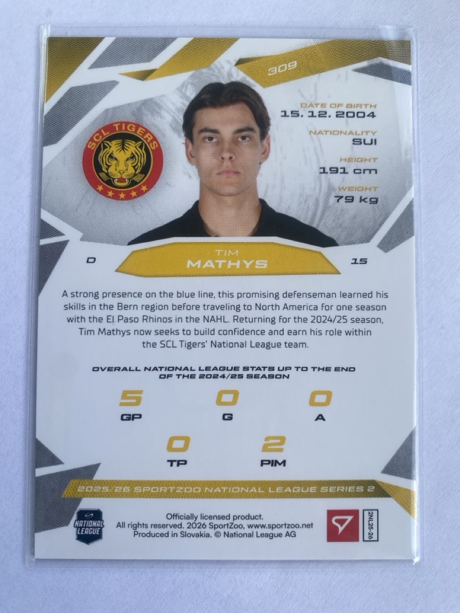 Sportzoo Carte collezionabili: NLA 2025/26 - Tim Mathys SCL Tigers 15/D – Nuovo (secondo la descrizione) da Winterthur venduto da SeanTrieb 1