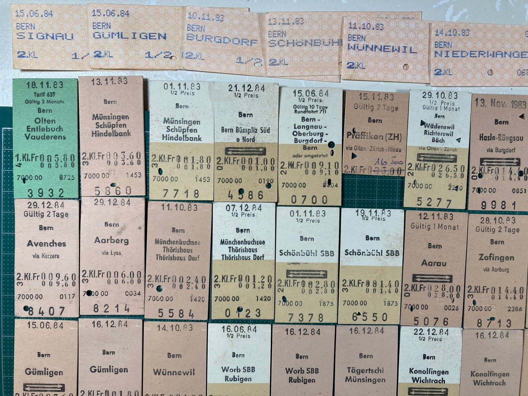 Biglietti: BERN, 120 verschiedene Bahn Billette, SBB, 1983, 1984 – Usato da Lenzburg venduto da fh1 1