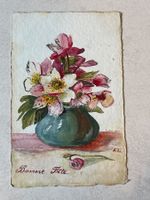 Aquarell Postkarte, Christrosen auf Büttenpapier