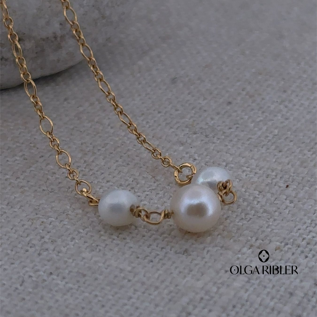 Olga Ribler Catenine: 3 Perlen Kette 925 Silber gelbvergoldet – Nuovo (secondo la descrizione) da Luzern venduto da Schmuckoutlet