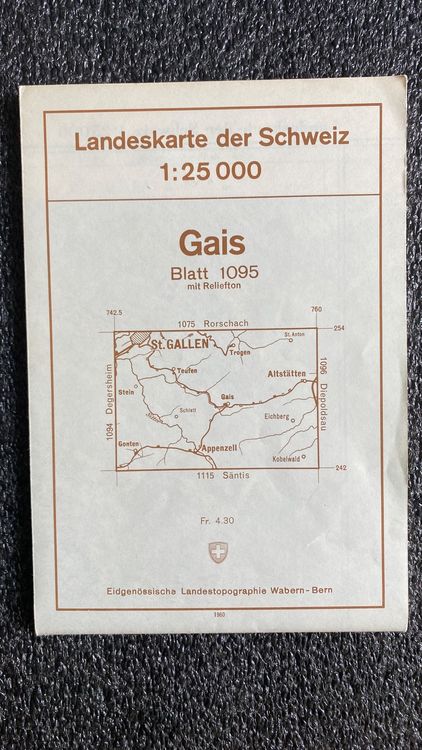 Gais Blatt 1095 - alte Land Karte 1:25000 von 1960 (Gebraucht) in