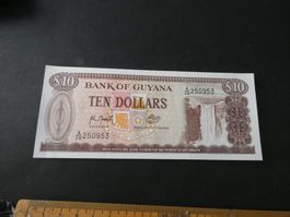 Guyana, 10 Dollars    ungefaltet