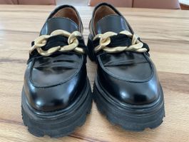 Schwarze Babouche Loafers mit Kette, Grösse 37 top!