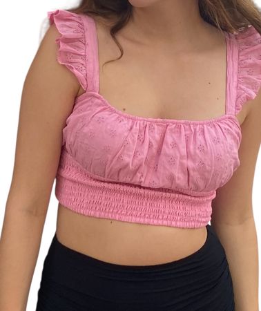 Damen Crop Top Stradivarius Grösse S rosa Rüschen Ärmel Gute