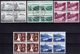 1954, Pro Patria Nr. B66-70 Viererblock-Serie gestempelt.