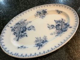SARREGUEMINES FLORE FRANCE JUGENDSTIL OVALE PLATTE MAJOLIKA