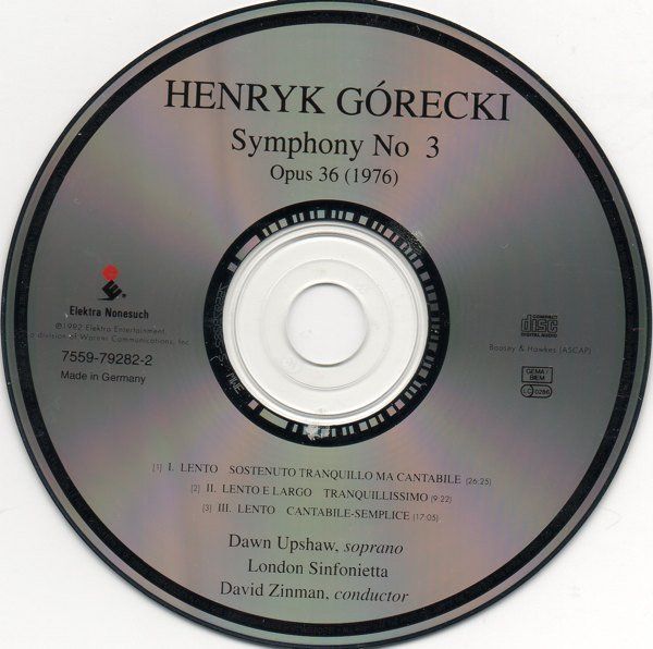 CD: Henryk Gorecki SYMPHONY David Zinman Klassik Contemporary CD – Usato da Kandergrund venduto da Sososo 2