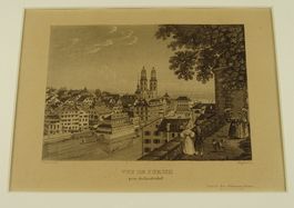 ZÜRICH VOM LINDENHOF, AQUATINTA UM 1850
