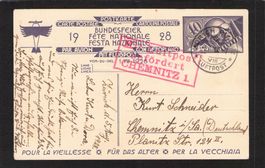  Bundesfeierkarte 1928 ,Zürich - Chemnitz , gel. 6.Vlll.28