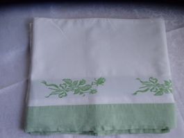 Leintuch aus Omas Zeiten weiss/grün, Vintage