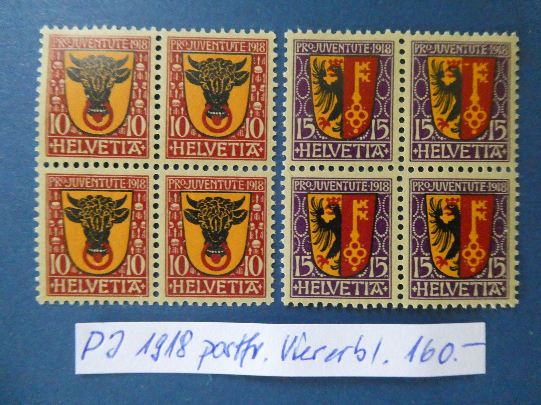 Tutti i francobolli: PJ 1918 postfrische ** Viererblöcke – Usato da Lausen venduto da Herbamare01