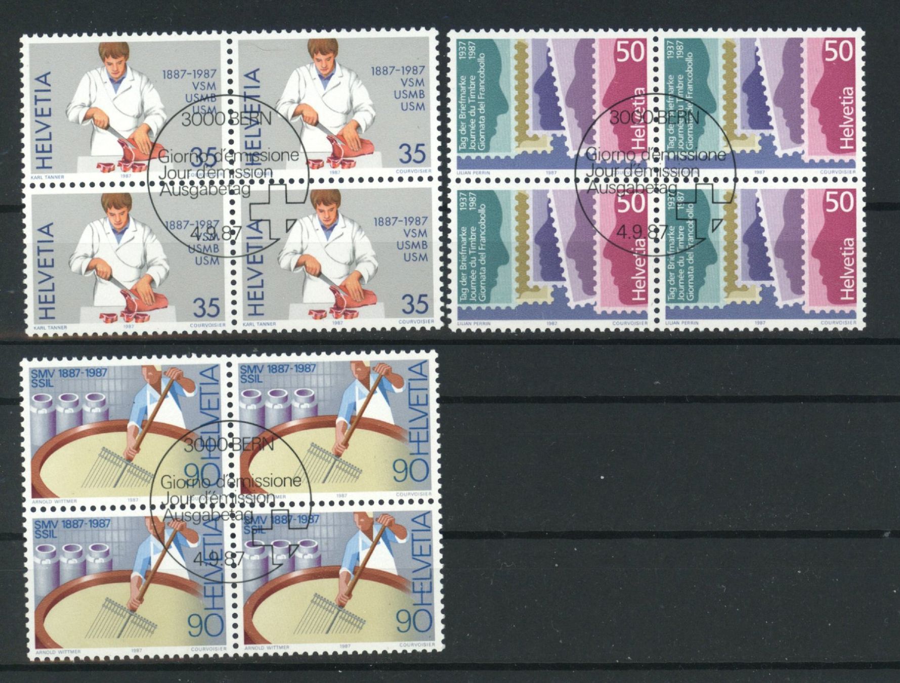 Tutti i francobolli: 1987, Sonderpostmarken II, Viererblöcke, ET – Usato da Willisau venduto da Vollstempel